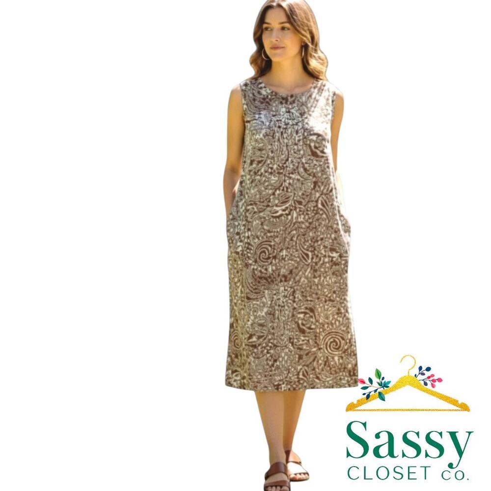 ✨ CHICO'S TRAVELERS Swirl Print Dress 0 US 4 6 Small Pockets Wrinkle Free 🤎